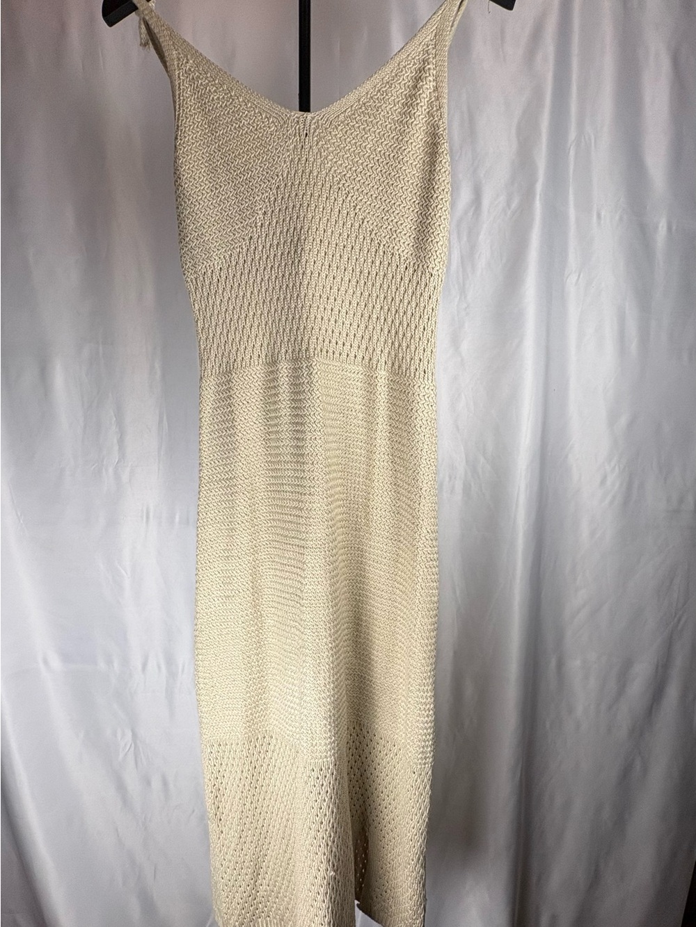 No Comment Cream Crochet Knit Maxi Dress Size L Boho Beach Cover Up